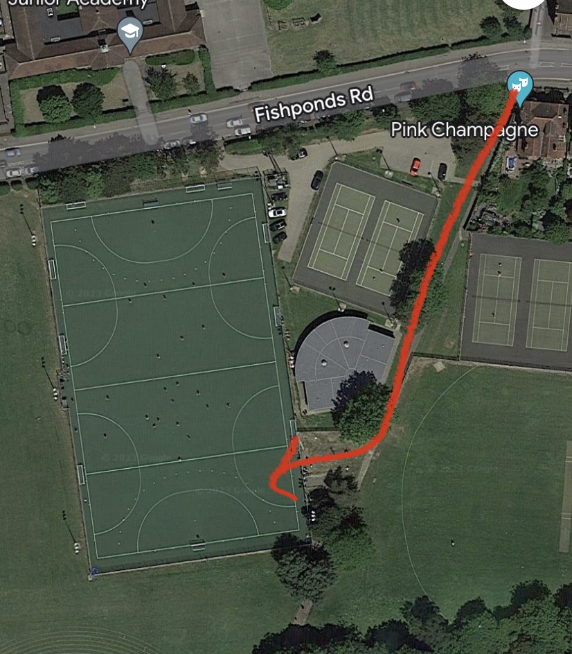 Directions to the training pitch from Pink Champagne. Down and to the left